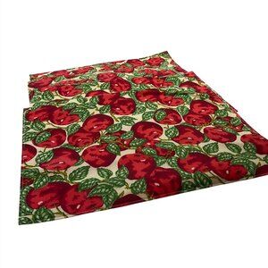 Vintage Set Of 4 Red Apple Print Cotton Placemats Cottage Traditional*Read